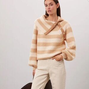 RTR Derek Lam Collective Button Cowl Neck Tan & Cream‎ Striped Sweater Sz M
